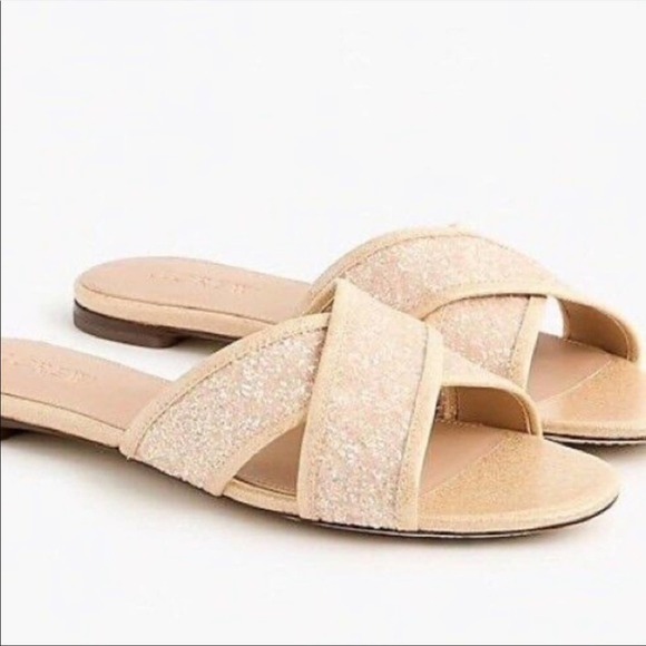 J Crew Buff Glitter Cora Criss Cross Sandals Gold - Picture 2 of 8